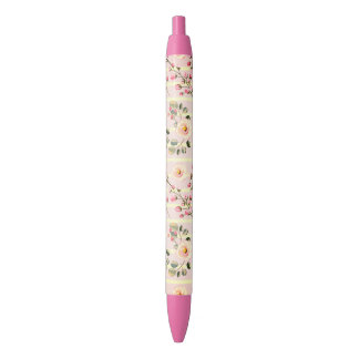 Soft Blue Stripe Floral Black Ink Pen