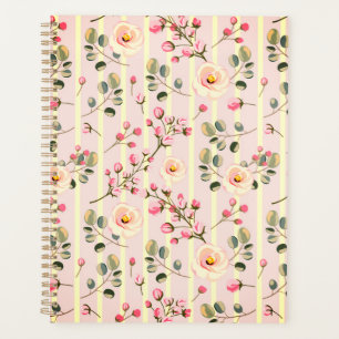 Soft Blue Stripe Floral  Planner