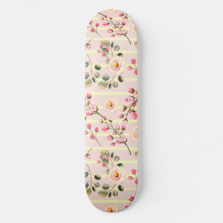 Soft Blue Stripe Floral Skateboard