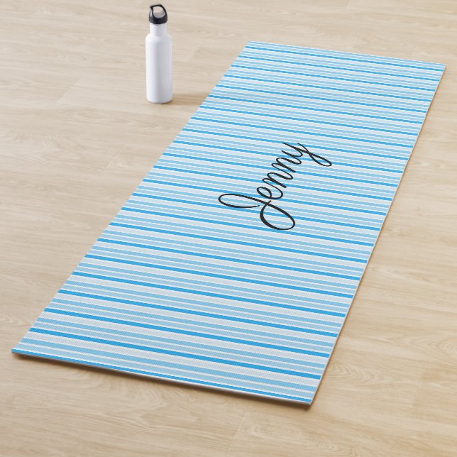 Soft Blue Striped Personalised Yoga Mat (In Situ)