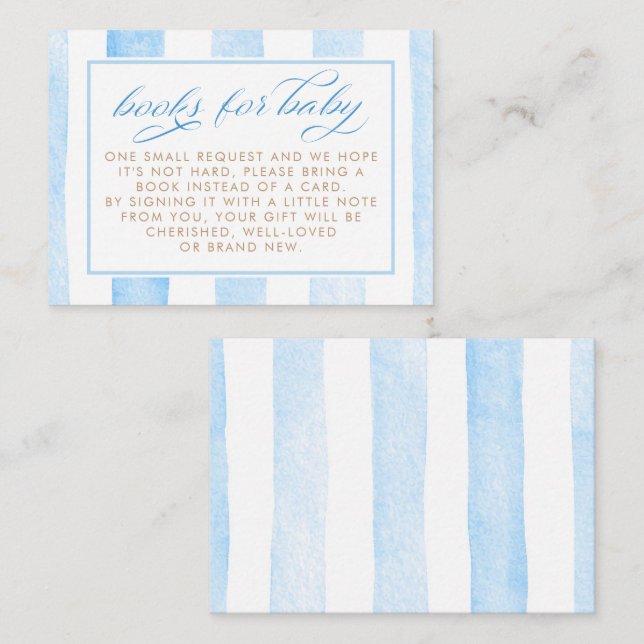 Soft Blue Stripes Cute Books For Baby Request Enclosure Card (Front/Back)