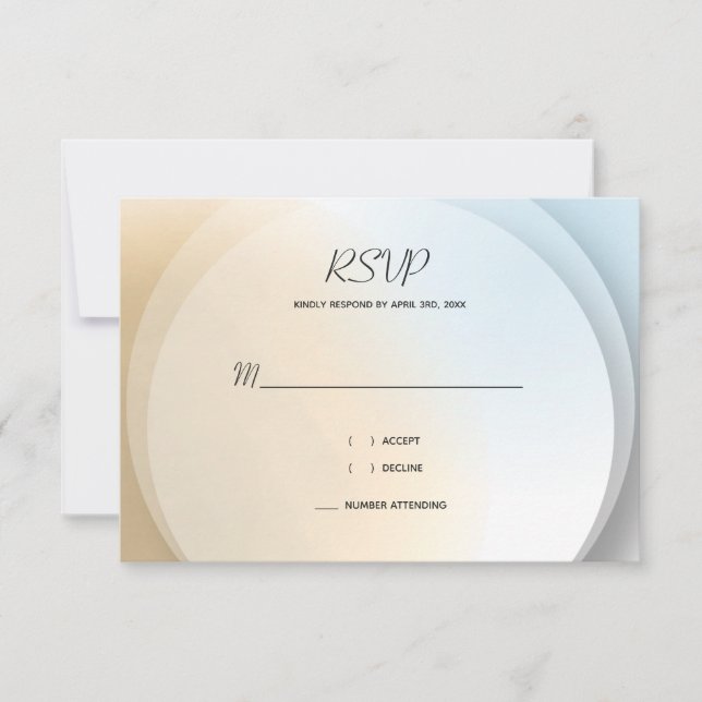 Soft Blue Tan Gold Abstract Romantic Beach Wedding RSVP Card (Front)