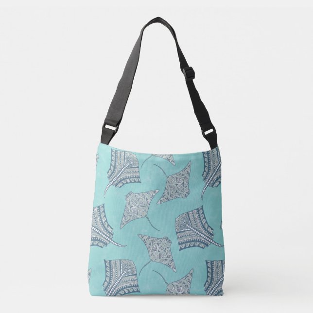 Soft Blue Tribal Stingrays Crossbody Bag (Front)