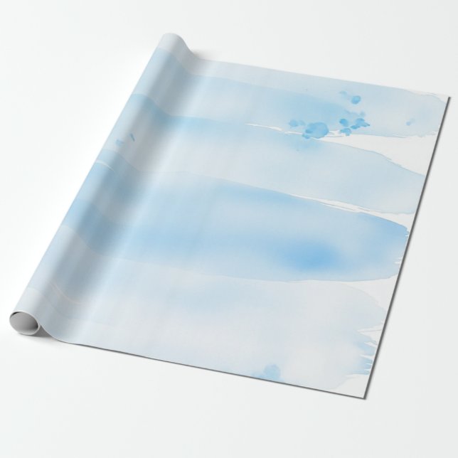 Soft Blue Watercolor Brush Strokes Wrapping Paper (Unrolled)