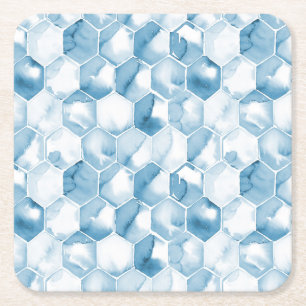 Soft Blue Watercolor Canotype Pattern Square Paper Coaster
