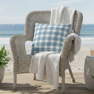 Soft Blue Watercolor Farmhouse Plaid Cushion