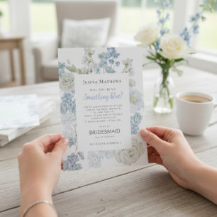 Soft Blue Watercolor Floral Bridesmaid Proposal Invitation