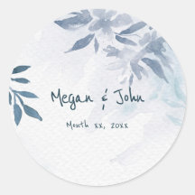 Soft Blue Watercolor Leaves Wedding 