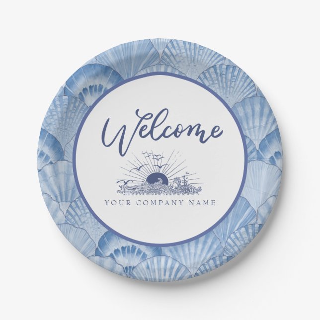Soft Blue Watercolor Seashell Custom Paper Plates (Front)