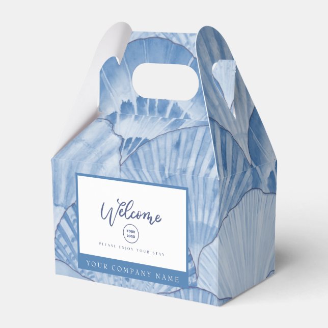 Soft Blue Watercolor Seashell Favour Box (Front Side)