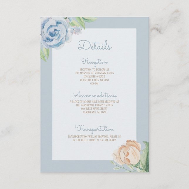 Soft Blue Watercolor Sketched Floral Enclosure Card (Front)