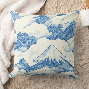 Soft Blue Watercolor Snow Mountain Landscape Cushion