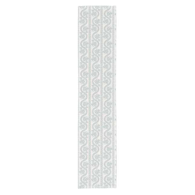 Soft Blue Wavy Floral Stripe, Bone Short Table Runner (Front)