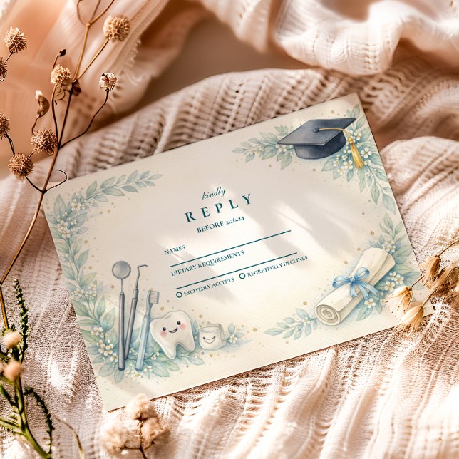 Soft Blue White Coat Dentist Graduation RSVP Card (Creator Uploaded)