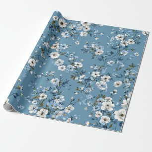 Soft Blue White Ditsy Flower Pastel Boho 70s  Wrapping Paper
