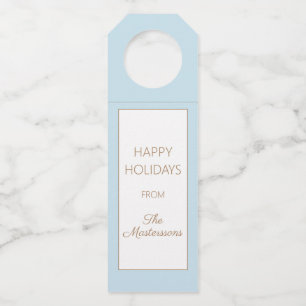 Soft Blue White Happy Holidays Christmas Party Bottle Tag