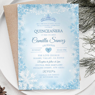 Soft Blue & White Snowflake Winter Quince Invite12 Invitation