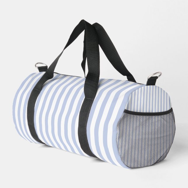 Soft Blue White Vertical Stripe Pattern Art Duffle Bag (Right Corner)