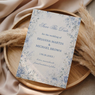 Soft Blue Winter Floral Elegance Save The Date