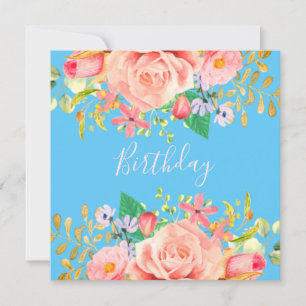 Soft blue with flowers Birthday party Invitation