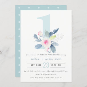 SOFT BLUSH BLUE FLORAL 1st ANY YEAR ANNIVERSARY Invitation