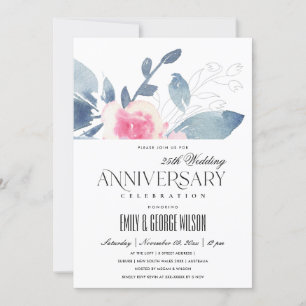 SOFT BLUSH BLUE FLORAL 25th ANY YEAR ANNIVERSARY Invitation