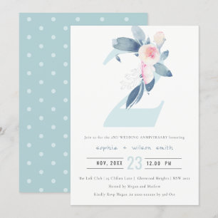 SOFT BLUSH BLUE FLORAL 2ND ANY YEAR ANNIVERSARY INVITATION