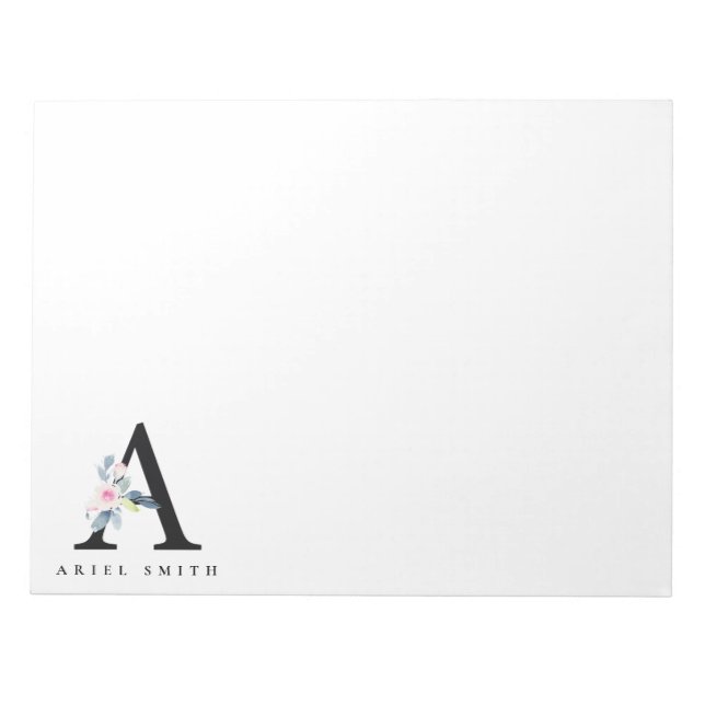 SOFT BLUSH BLUE FLORAL ALPHABETS NAME LETTER A NOTEPAD (Front)