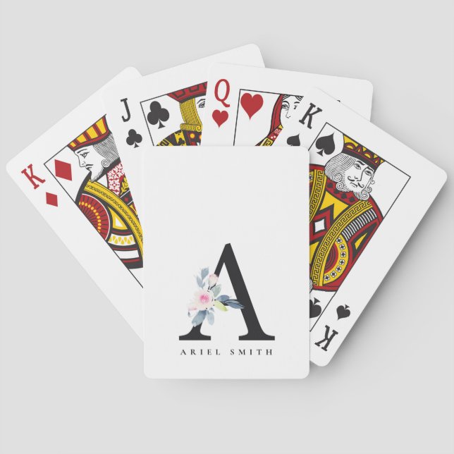 SOFT BLUSH BLUE FLORAL ALPHABETS NAME LETTER A PLAYING CARDS (Back)