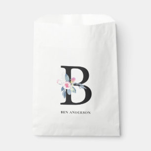 SOFT BLUSH BLUE FLORAL ALPHABETS NAME LETTER B FAVOUR BAGS