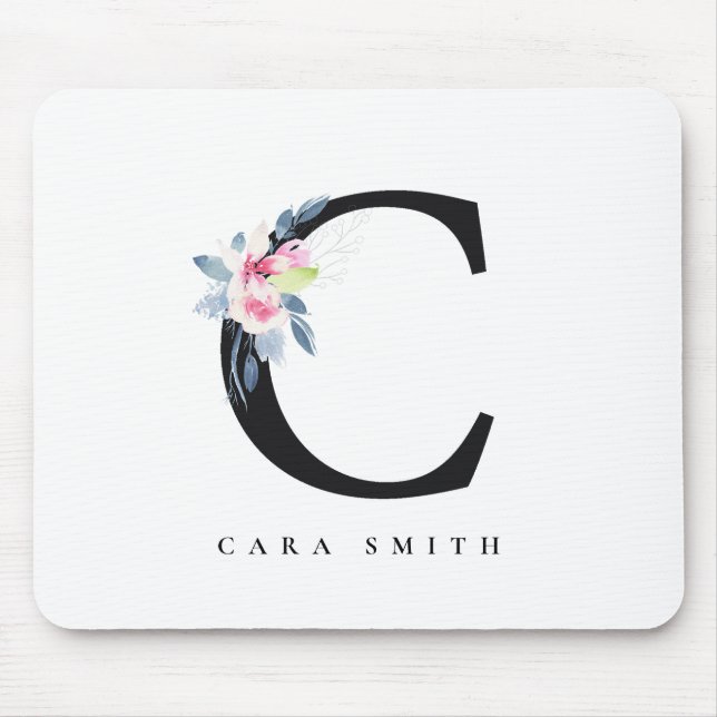 SOFT BLUSH BLUE FLORAL ALPHABETS NAME LETTER C MOUSE MAT (Front)