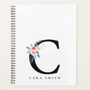 SOFT BLUSH BLUE FLORAL ALPHABETS NAME LETTER C PLANNER