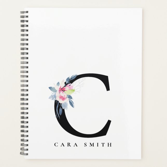 SOFT BLUSH BLUE FLORAL ALPHABETS NAME LETTER C PLANNER (Front)