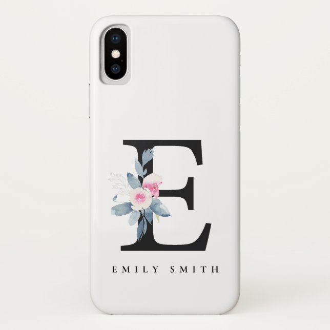 SOFT BLUSH BLUE FLORAL ALPHABETS NAME LETTER E Case-Mate iPhone CASE (Back)