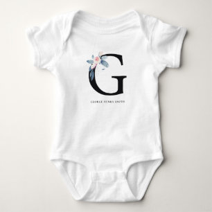 SOFT BLUSH BLUE FLORAL ALPHABETS NAME LETTER G BABY BODYSUIT