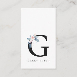 SOFT BLUSH BLUE FLORAL ALPHABETS NAME LETTER G BUSINESS CARD