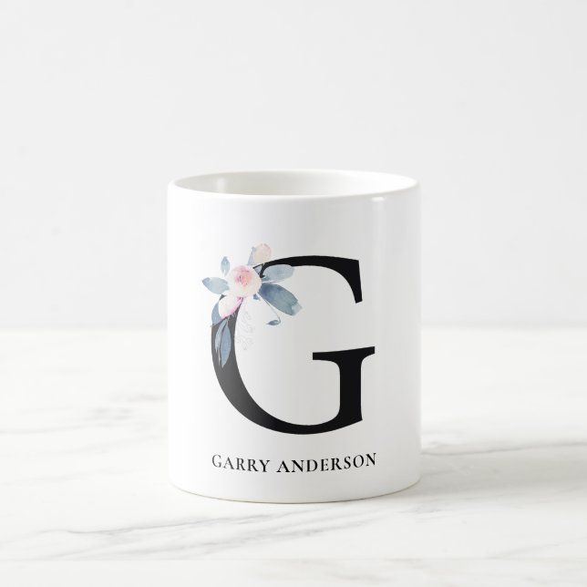 SOFT BLUSH BLUE FLORAL ALPHABETS NAME LETTER G COFFEE MUG (Center)