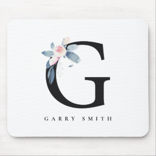 SOFT BLUSH BLUE FLORAL ALPHABETS NAME LETTER G MOUSE MAT