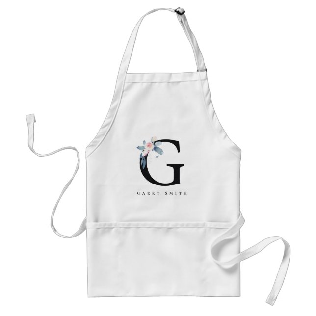 SOFT BLUSH BLUE FLORAL ALPHABETS NAME LETTER G STANDARD APRON (Front)