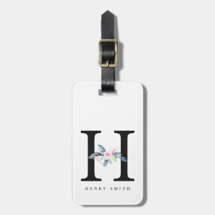 SOFT BLUSH BLUE FLORAL ALPHABETS NAME LETTER H LUGGAGE TAG