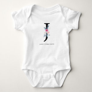 SOFT BLUSH BLUE FLORAL ALPHABETS NAME LETTER J BABY BODYSUIT