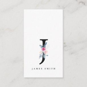 SOFT BLUSH BLUE FLORAL ALPHABETS NAME LETTER J BUSINESS CARD