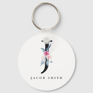 SOFT BLUSH BLUE FLORAL ALPHABETS NAME LETTER J KEY RING