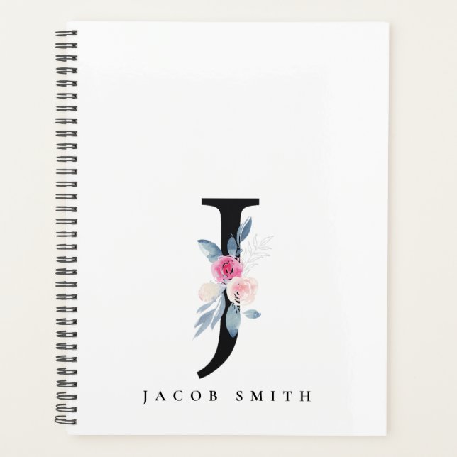 SOFT BLUSH BLUE FLORAL ALPHABETS NAME LETTER J PLANNER (Front)