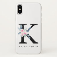 SOFT BLUSH BLUE FLORAL ALPHABETS NAME LETTER K