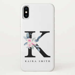 SOFT BLUSH BLUE FLORAL ALPHABETS NAME LETTER K iPhone X CASE