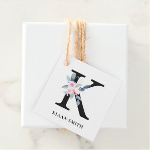 SOFT BLUSH BLUE FLORAL ALPHABETS NAME LETTER K FAVOUR TAGS