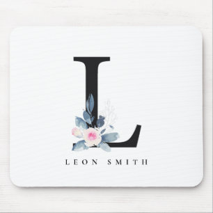 SOFT BLUSH BLUE FLORAL ALPHABETS NAME LETTER L MOUSE MAT