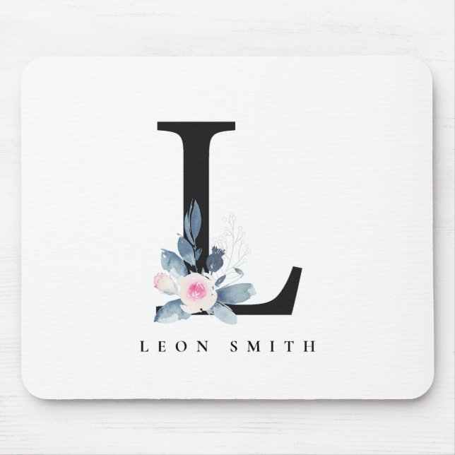 SOFT BLUSH BLUE FLORAL ALPHABETS NAME LETTER L MOUSE MAT (Front)