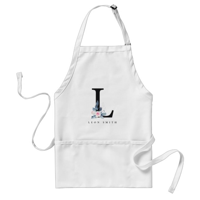 SOFT BLUSH BLUE FLORAL ALPHABETS NAME LETTER L STANDARD APRON (Front)